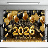 Aperturee - Glitter Gold Black Balloon Bokeh Graduation Backdrop