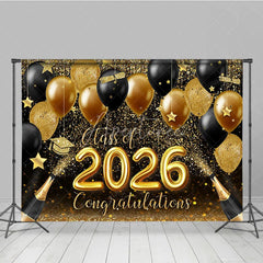 Aperturee - Glitter Gold Black Balloon Bokeh Graduation Backdrop