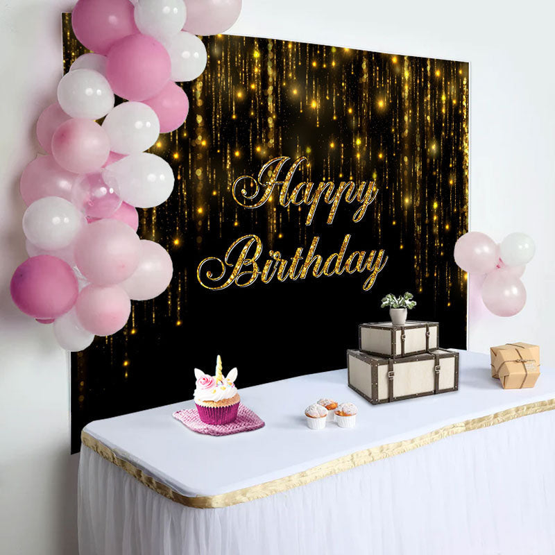 Aperturee - Glitter Gold Black Bokeh Simple Birthday Backdrop