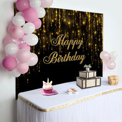 Aperturee - Glitter Gold Black Bokeh Simple Birthday Backdrop