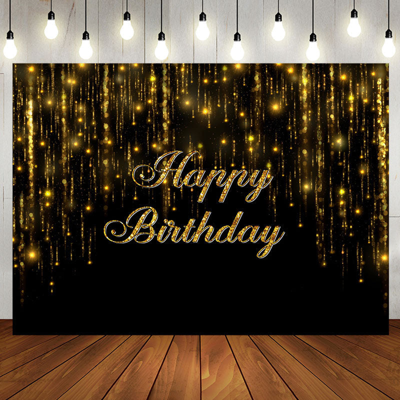 Aperturee - Glitter Gold Black Bokeh Simple Birthday Backdrop