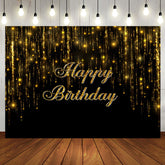 Aperturee - Glitter Gold Black Bokeh Simple Birthday Backdrop