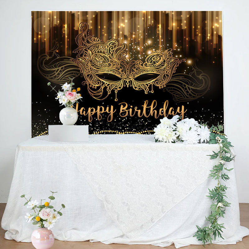 Aperturee - Glitter Gold Black Masquerade Birthday Backdrop