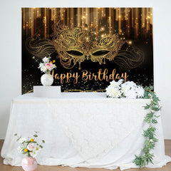 Aperturee - Glitter Gold Black Masquerade Birthday Backdrop