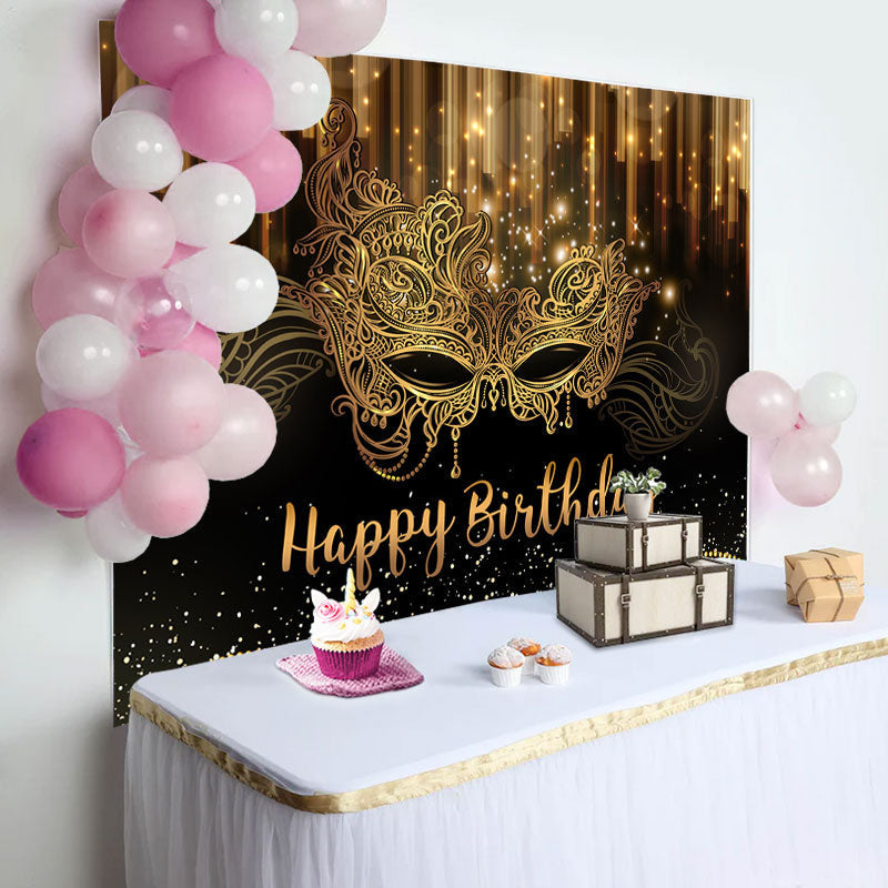 Aperturee - Glitter Gold Black Masquerade Birthday Backdrop