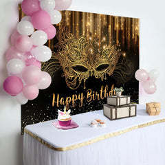 Aperturee - Glitter Gold Black Masquerade Birthday Backdrop
