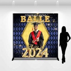 Aperturee - Glitter Gold Royal Blue Custom Photo Graduation Backdrop