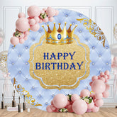 Aperturee - Glitter Golden And Blue Crown Round Birthday Backdrop