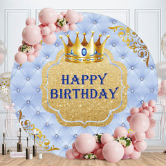 Aperturee - Glitter Golden And Blue Crown Round Birthday Backdrop