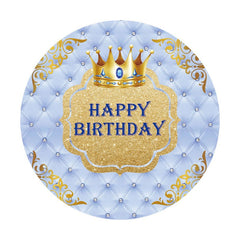 Aperturee - Glitter Golden And Blue Crown Round Birthday Backdrop