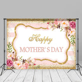 Aperturee - Glitter Golden Pink Floral Backdrop For Mothers Day