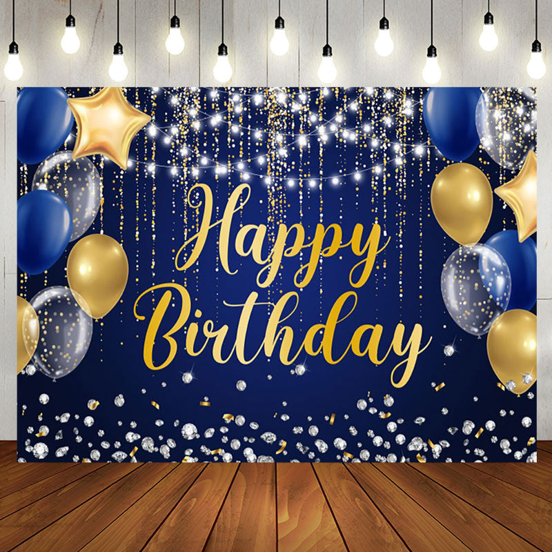 Aperturee - Glitter Light Strip Balloon Blue Birthday Backdrop