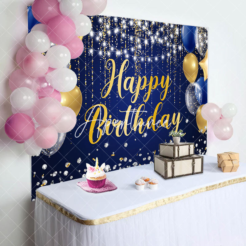 Aperturee - Glitter Light Strip Balloon Blue Birthday Backdrop