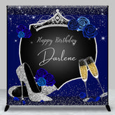 Aperturee - Glitter Navy Blue Floral Custom Birthday Backdrop