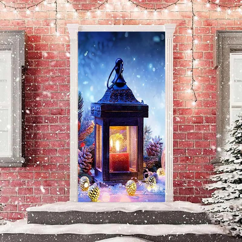 Aperturee - Glitter Pinecone Candle Bokeh Christmas Door Cover