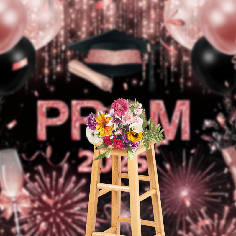 Aperturee - Glitter Pink Balloons Girls Graduation Prom Backdrop