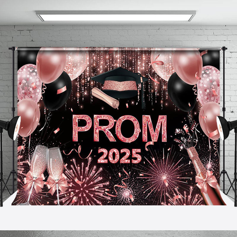 Aperturee - Glitter Pink Balloons Girls Graduation Prom Backdrop