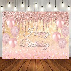 Aperturee - Glitter Pink Balloons Rose Gold Happy Birthday Backdrop