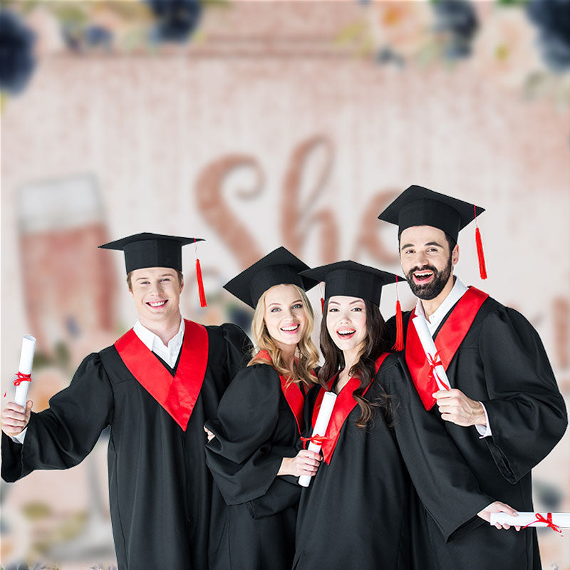 Aperturee - Glitter Pink Blue Floral Girl Grad Photo Backdrop