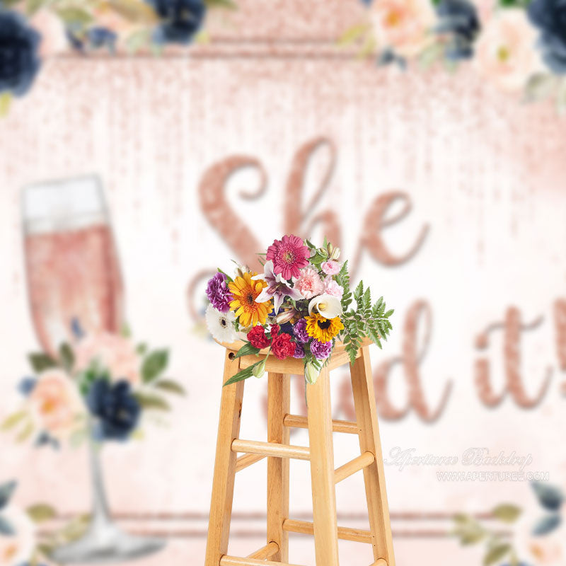 Aperturee - Glitter Pink Blue Floral Girl Grad Photo Backdrop