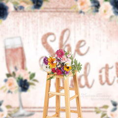 Aperturee - Glitter Pink Blue Floral Girl Grad Photo Backdrop