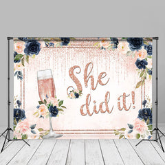 Aperturee - Glitter Pink Blue Floral Girl Grad Photo Backdrop