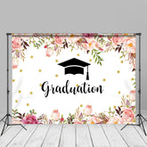 Aperturee - Glitter Pink Floral White Graduation Photo Backdrop