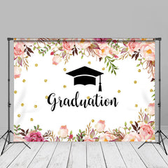 Aperturee - Glitter Pink Floral White Graduation Photo Backdrop
