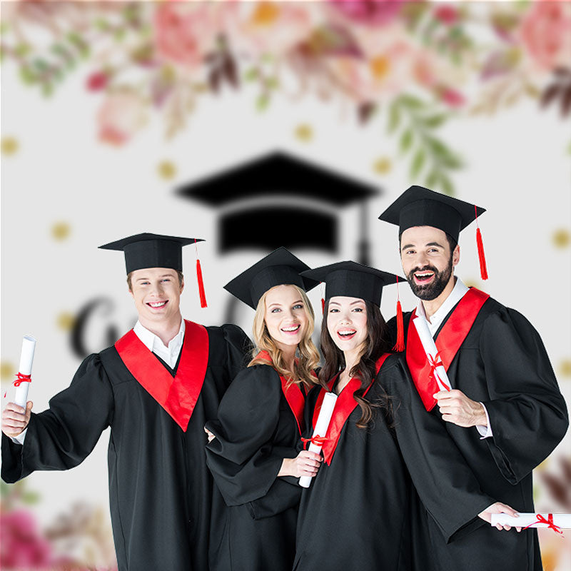 Aperturee - Glitter Pink Floral White Graduation Photo Backdrop