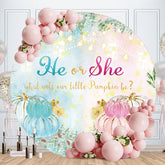 Aperturee - Glitter Pumpkin He Or She Circle Baby Shower Backdrop