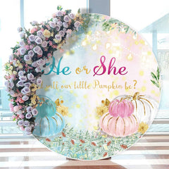 Aperturee - Glitter Pumpkin He Or She Circle Baby Shower Backdrop