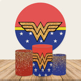 Aperturee Glitter Red Blue With Stars Birthday Round Backdrop Kit