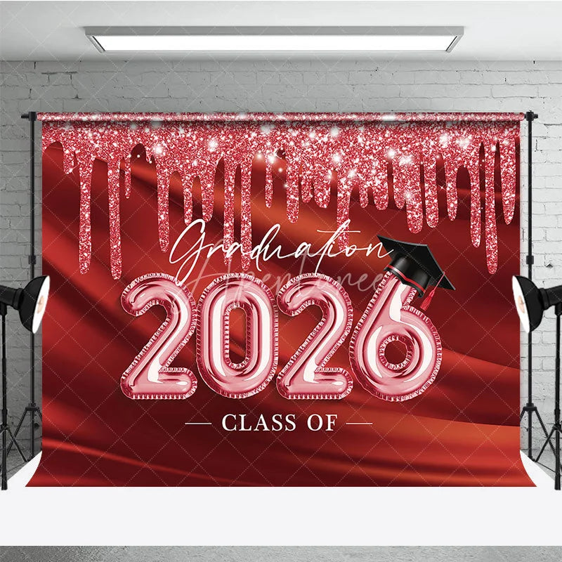 Aperturee - Glitter Red Class Of 2026 Grad Backdrop For Photos