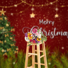 Aperturee - Glitter Red Green Xmas Tree Star Christmas Backdrop
