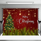 Aperturee - Glitter Red Green Xmas Tree Star Christmas Backdrop