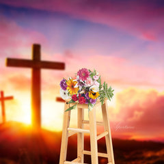 Aperturee - Glitter Red Sunset Cross Cloud Sky Angel Backdrop