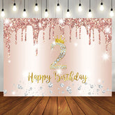 Aperturee - Glitter Rose Gold 2nd Birthday Backdrop For Girl