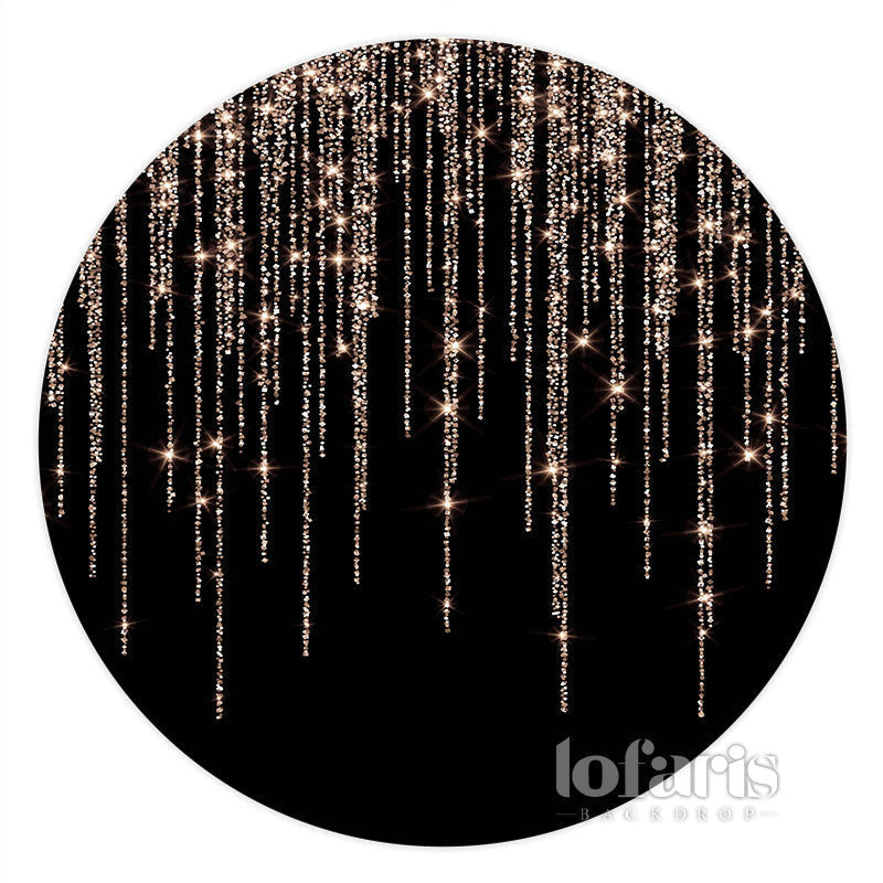 Aperturee Glitter Rose Gold Black Happy Birthday Circle Backdrop