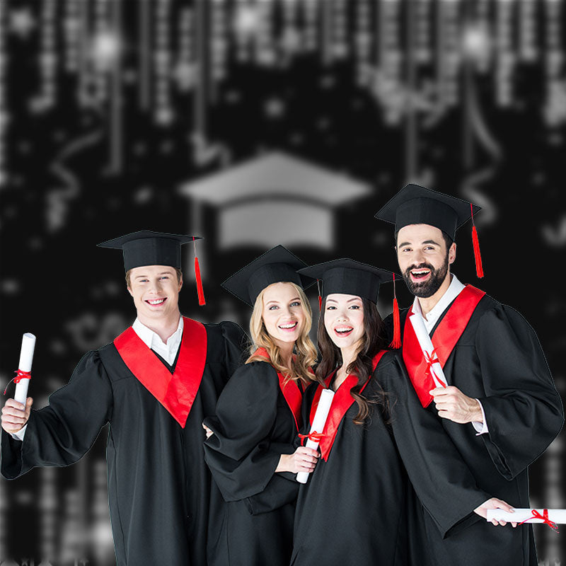 Aperturee - Glitter Silver Strings Stars Black Grad Photo Backdrop