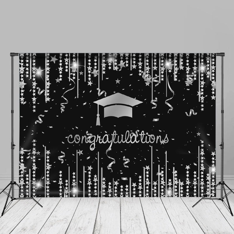 Aperturee - Glitter Silver Strings Stars Black Grad Photo Backdrop