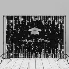 Aperturee - Glitter Silver Strings Stars Black Grad Photo Backdrop