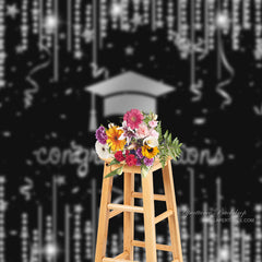 Aperturee - Glitter Silver Strings Stars Black Grad Photo Backdrop
