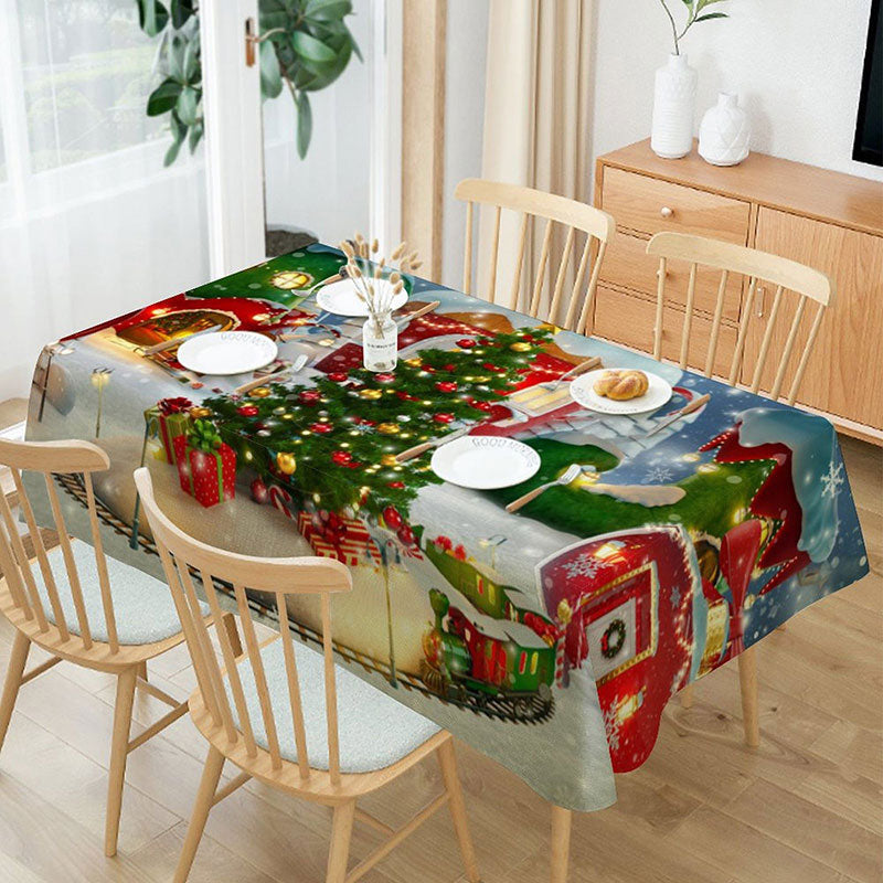 Aperturee - Glitter Snowy Cartoon Town Christmas Tablecloth