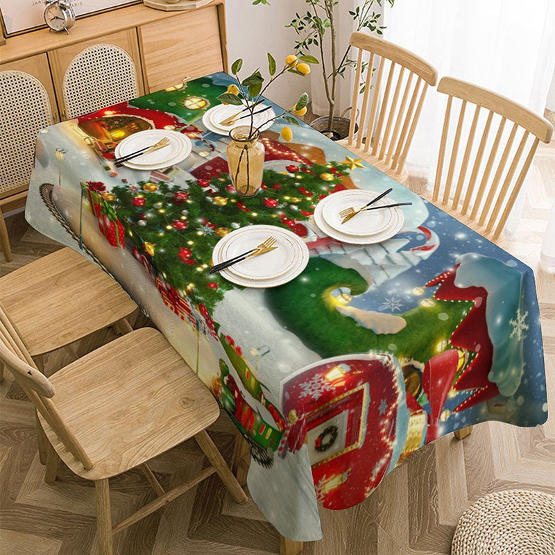 Aperturee - Glitter Snowy Cartoon Town Christmas Tablecloth