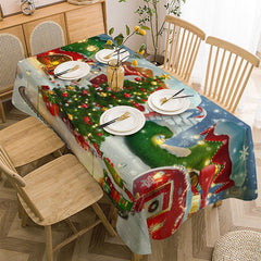 Aperturee - Glitter Snowy Cartoon Town Christmas Tablecloth