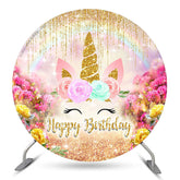 Aperturee Glitter Unicorn Flowers Round Birthday Backdrop