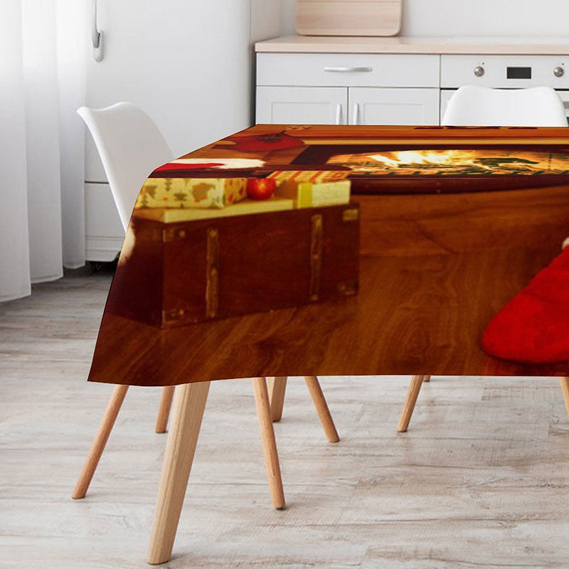 Aperturee - Glitter Wooden Fireplace Tree Christmas Tablecloth