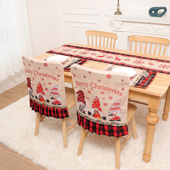 Aperturee - Gnomes Snowflake Red Checkered Christmas Chair Cover