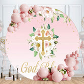 Aperturee - God Bless Floral Round Pink Baby Shower Backdrop