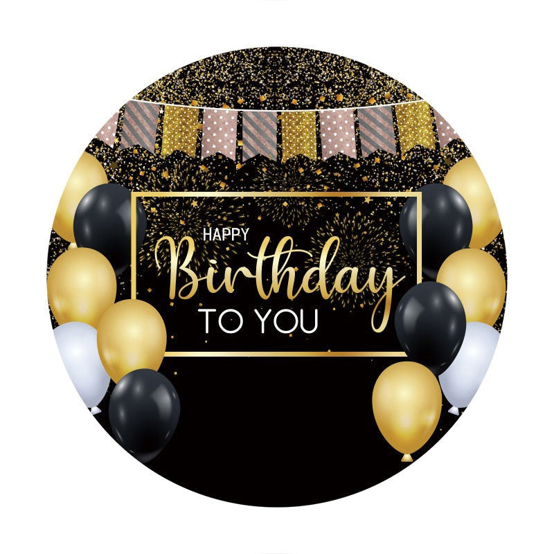 Aperturee - Gold And Black Ballon Glitter Round Birthday Backdrop